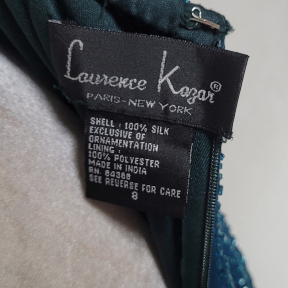 Laurence Kazar 90s Vintage Teal Ombre Beaded Silk Backless Maxi Formal Dress 8 - Picture 11 of 12